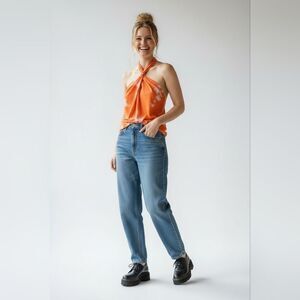 Kenneth Cole Silk Tangerine Splash Racerback Top